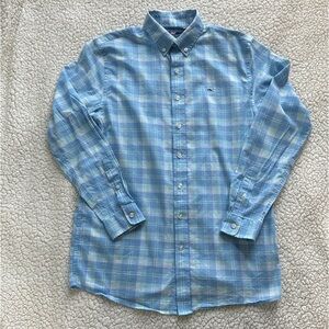 Vineyard Vines Preppy Shirt Boys XL 18 Red Blue Plaid LS Button Down Whale Shirt